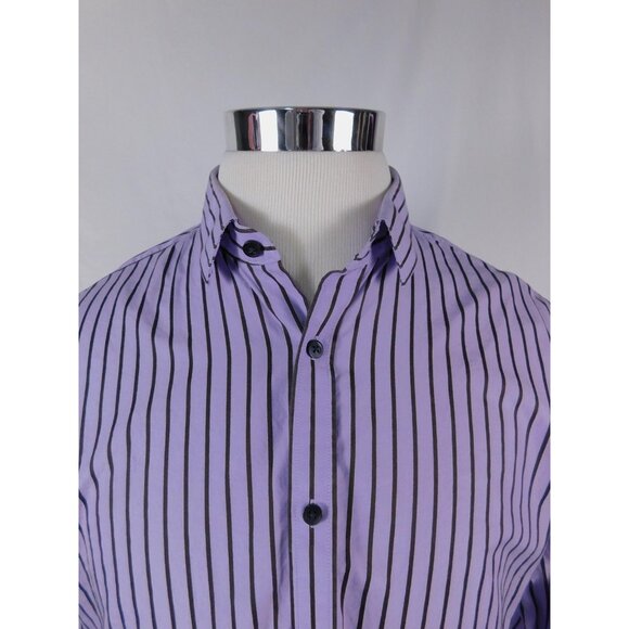 Express Dress Shirt Mens Large Purple Black Striped Fitted Button Front Collared - Picture 2 of 10